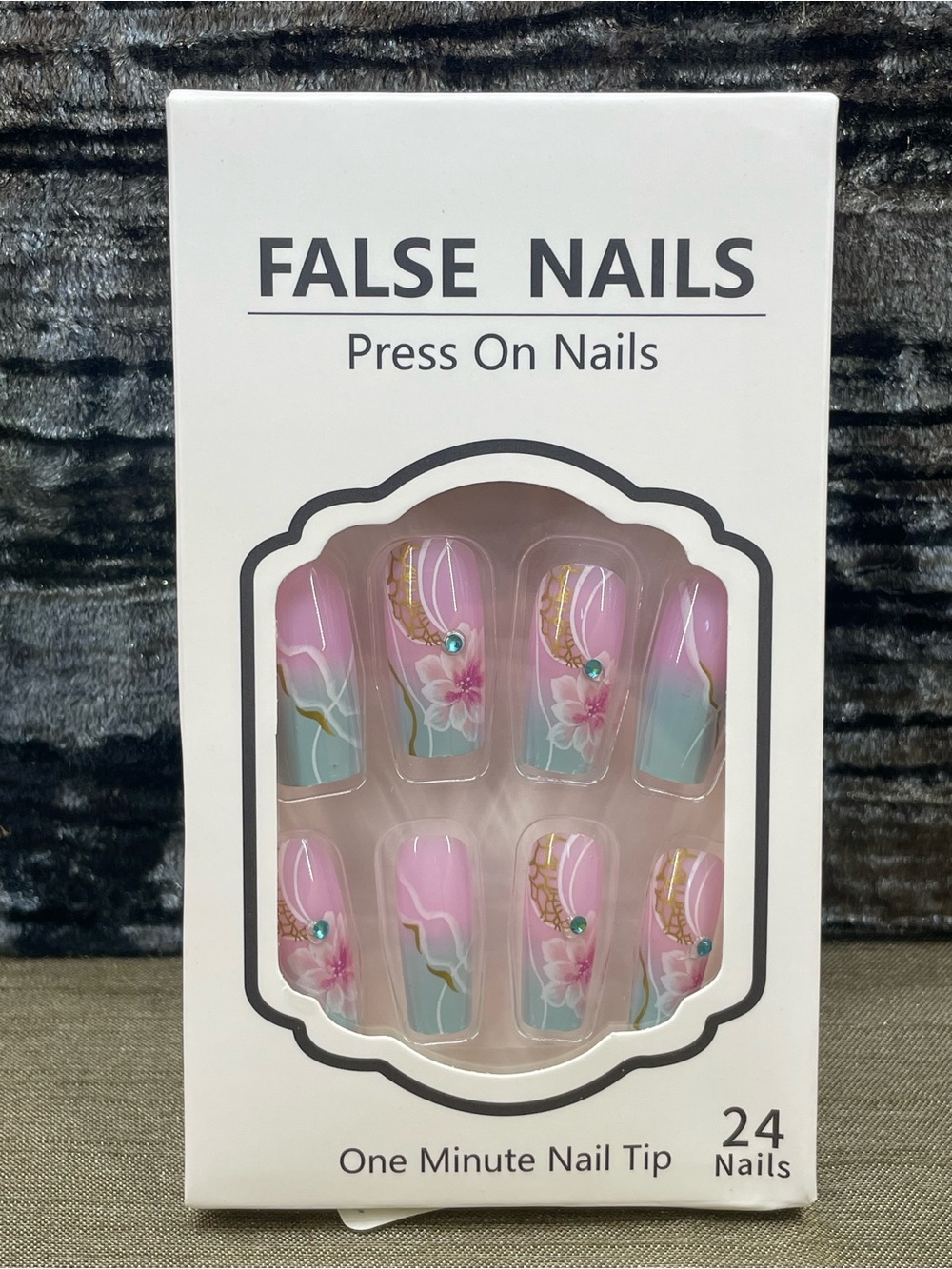 False Nails Press-On Floral Tropical Pink & Teal Ombre False Nails - 24 Pack